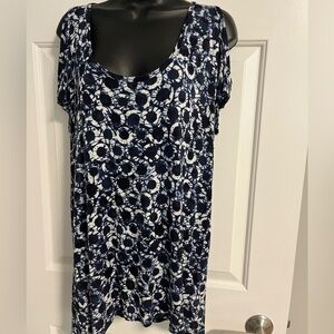 Michael Kors Blue and White Top with Peek A Boo Sleeve.  Size Medium.